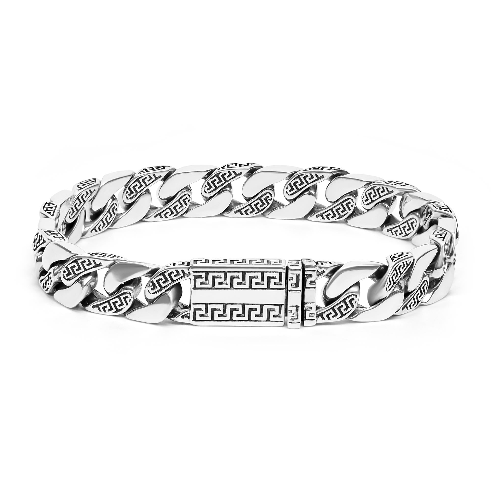 Sterling Silver Greek Key Curb Bracelet - Athena | Ronatelli