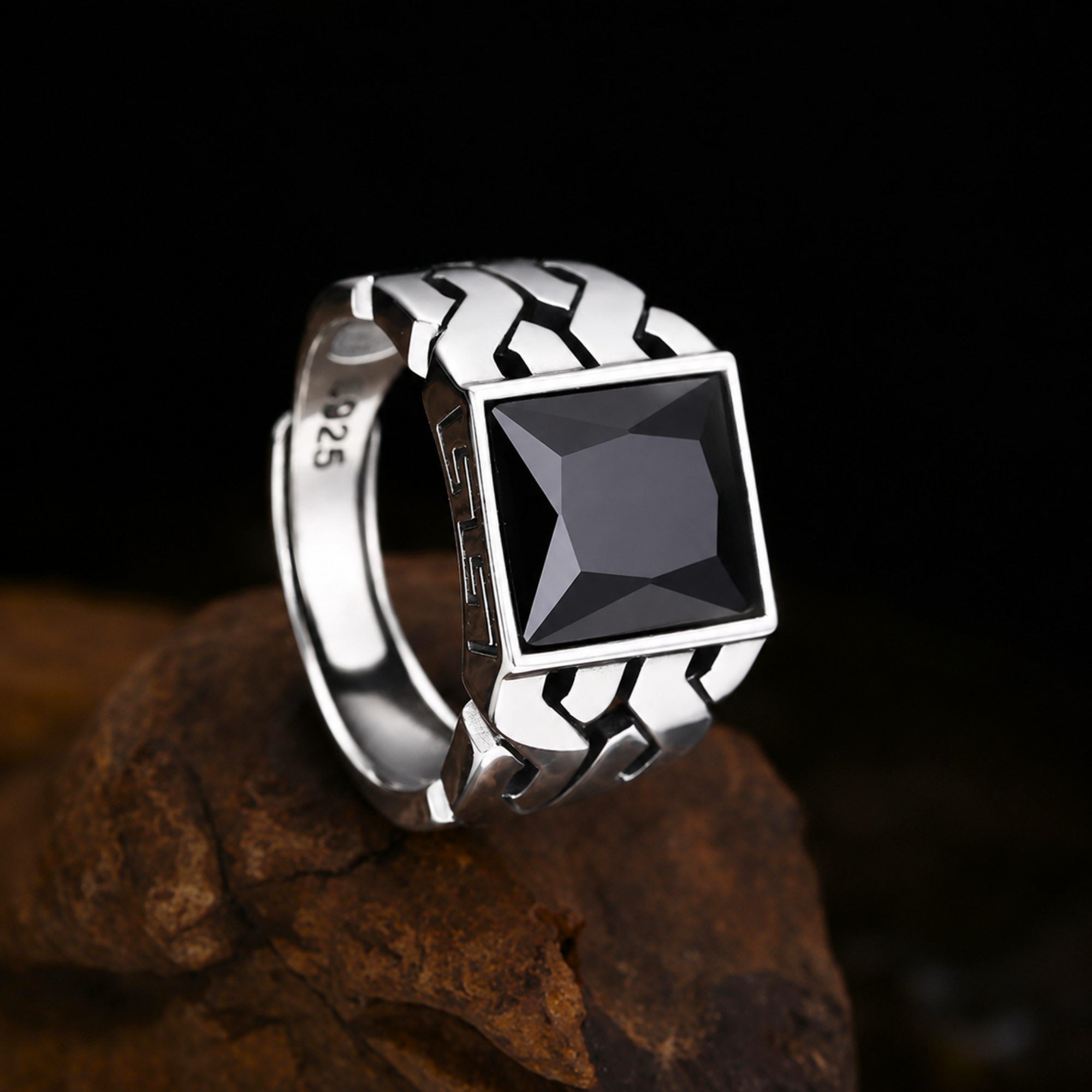 Sterling Silver Square Black Onyx Ring - Ragnar | Ronatelli
